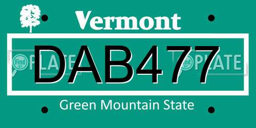 DAB477 Vermont License Plate