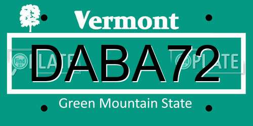 DABA72 Vermont License Plate