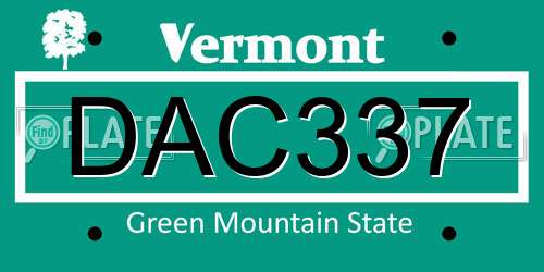 DAC337 Vermont License Plate