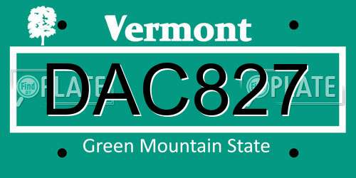 DAC827 Vermont License Plate