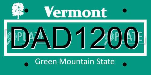 DAD1200 Vermont License Plate