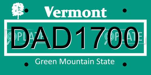 DAD1700 Vermont License Plate