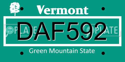 DAF592 Vermont License Plate