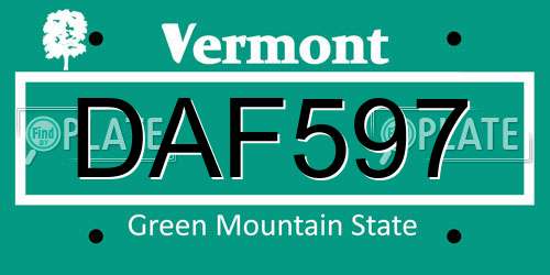 DAF597 Vermont License Plate