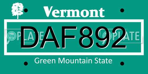 DAF892 Vermont License Plate