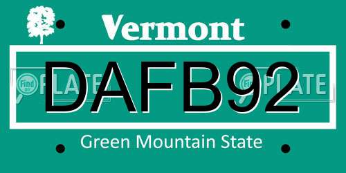 DAFB92 Vermont License Plate