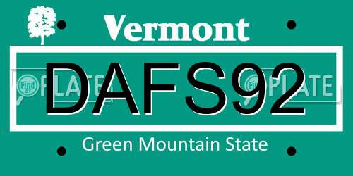 DAFS92 Vermont License Plate