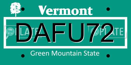 DAFU72 Vermont License Plate