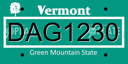 DAG1230 Vermont License Plate
