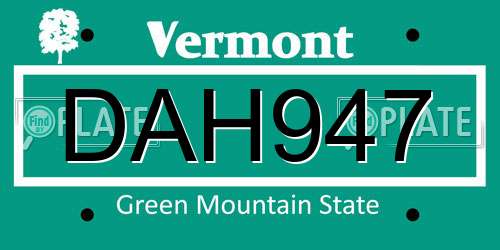 DAH947 Vermont License Plate
