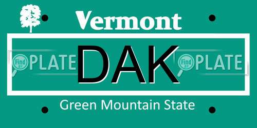 DAK Vermont License Plate