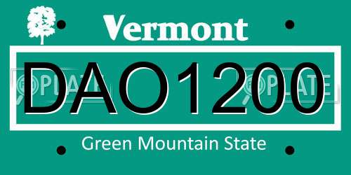 DAO1200 Vermont License Plate