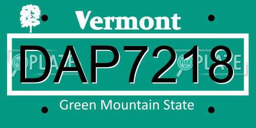 DAP7218 Vermont License Plate