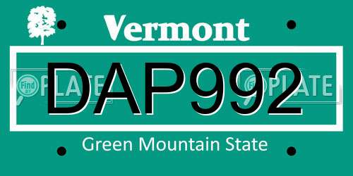 DAP992 Vermont License Plate