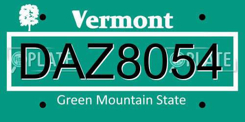 DAZ8054 Vermont License Plate