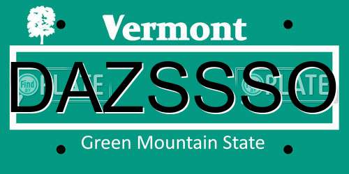 DAZSSSO Vermont License Plate
