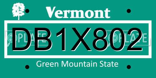 DB1X802 Vermont License Plate
