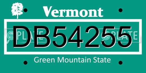 DB54255 Vermont License Plate