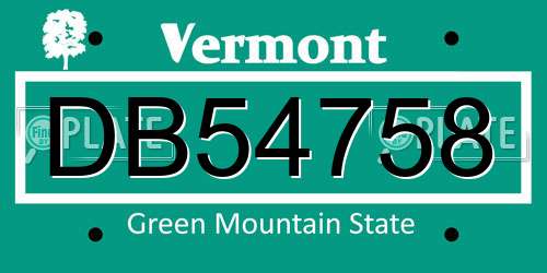 DB54758 Vermont License Plate