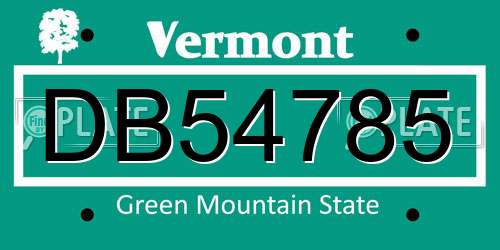 DB54785 Vermont License Plate