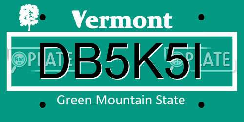 DB5K5I Vermont License Plate