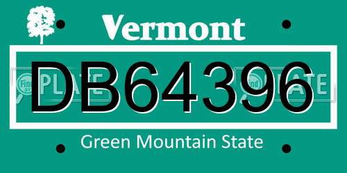 DB64396 Vermont License Plate