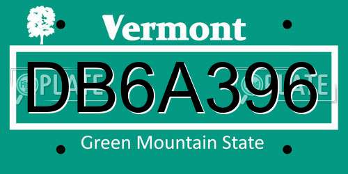 DB6A396 Vermont License Plate