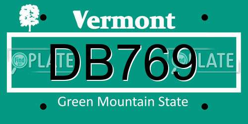 DB769 Vermont License Plate