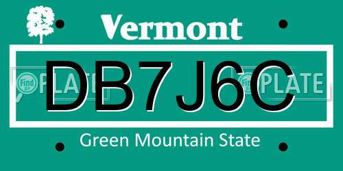 DB7J6C Vermont License Plate