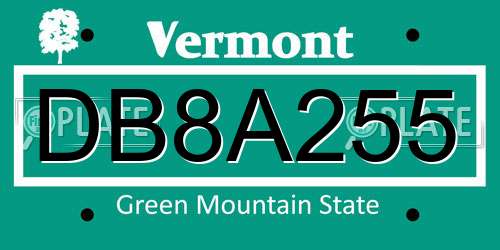 DB8A255 Vermont License Plate