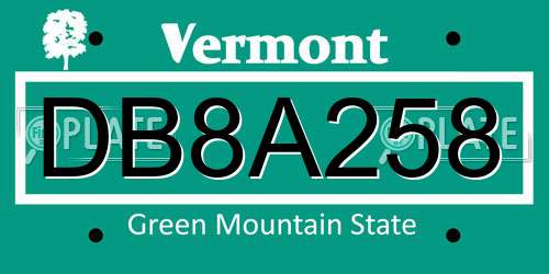 DB8A258 Vermont License Plate