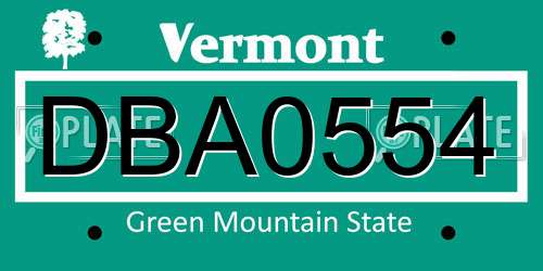 DBA0554 Vermont License Plate