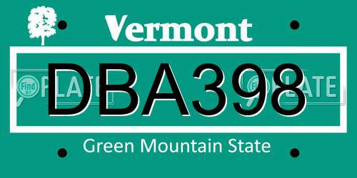 DBA398 Vermont License Plate