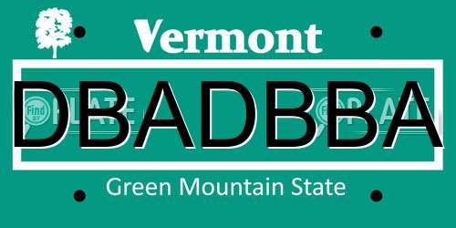 DBADBBA Vermont License Plate
