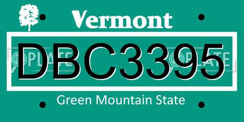 DBC3395 Vermont License Plate