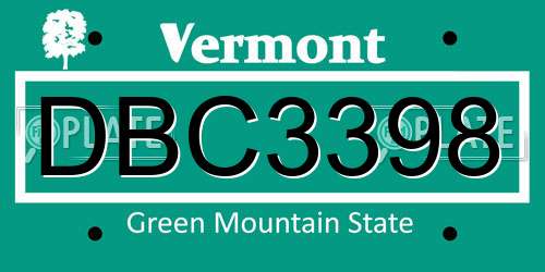DBC3398 Vermont License Plate