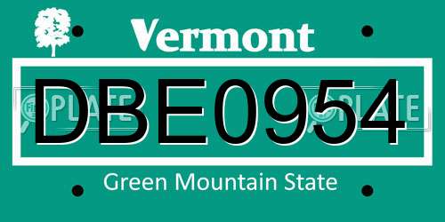 DBE0954 Vermont License Plate