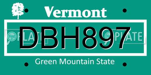 DBH897 Vermont License Plate