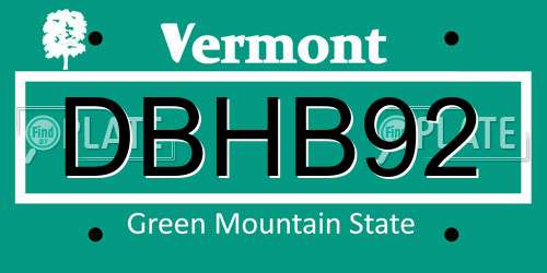 DBHB92 Vermont License Plate