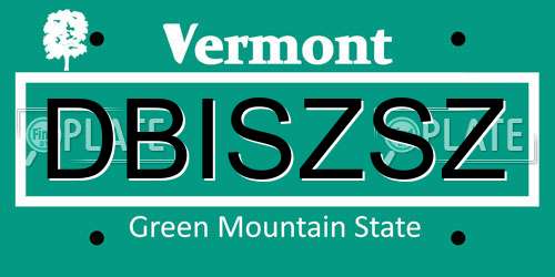 DBISZSZ Vermont License Plate
