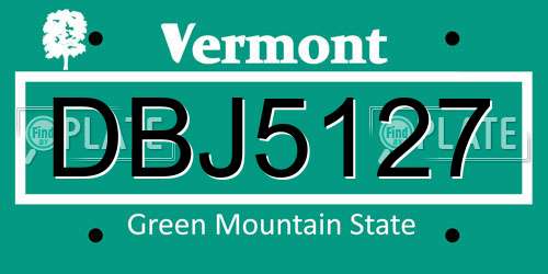 DBJ5127 Vermont License Plate