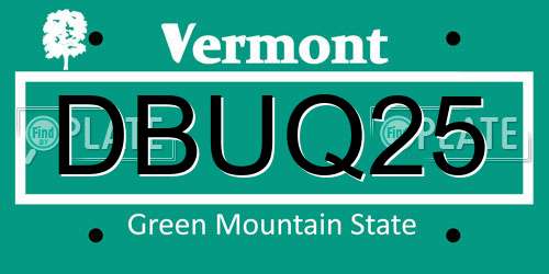 DBUQ25 Vermont License Plate