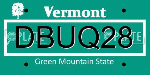 DBUQ28 Vermont License Plate