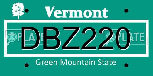 DBZ220 Vermont License Plate