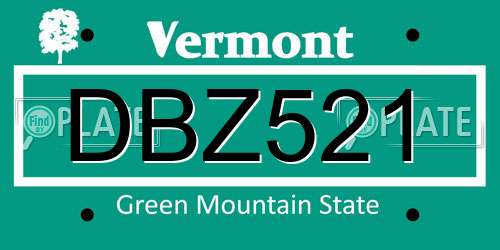 DBZ521 Vermont License Plate