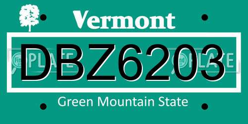 DBZ6203 Vermont License Plate