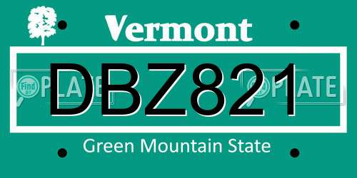 DBZ821 Vermont License Plate