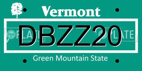 DBZZ20 Vermont License Plate
