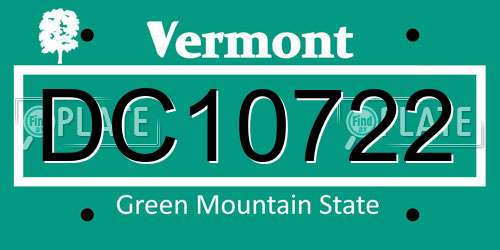 DC10722 Vermont License Plate