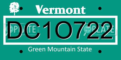 DC1O722 Vermont License Plate